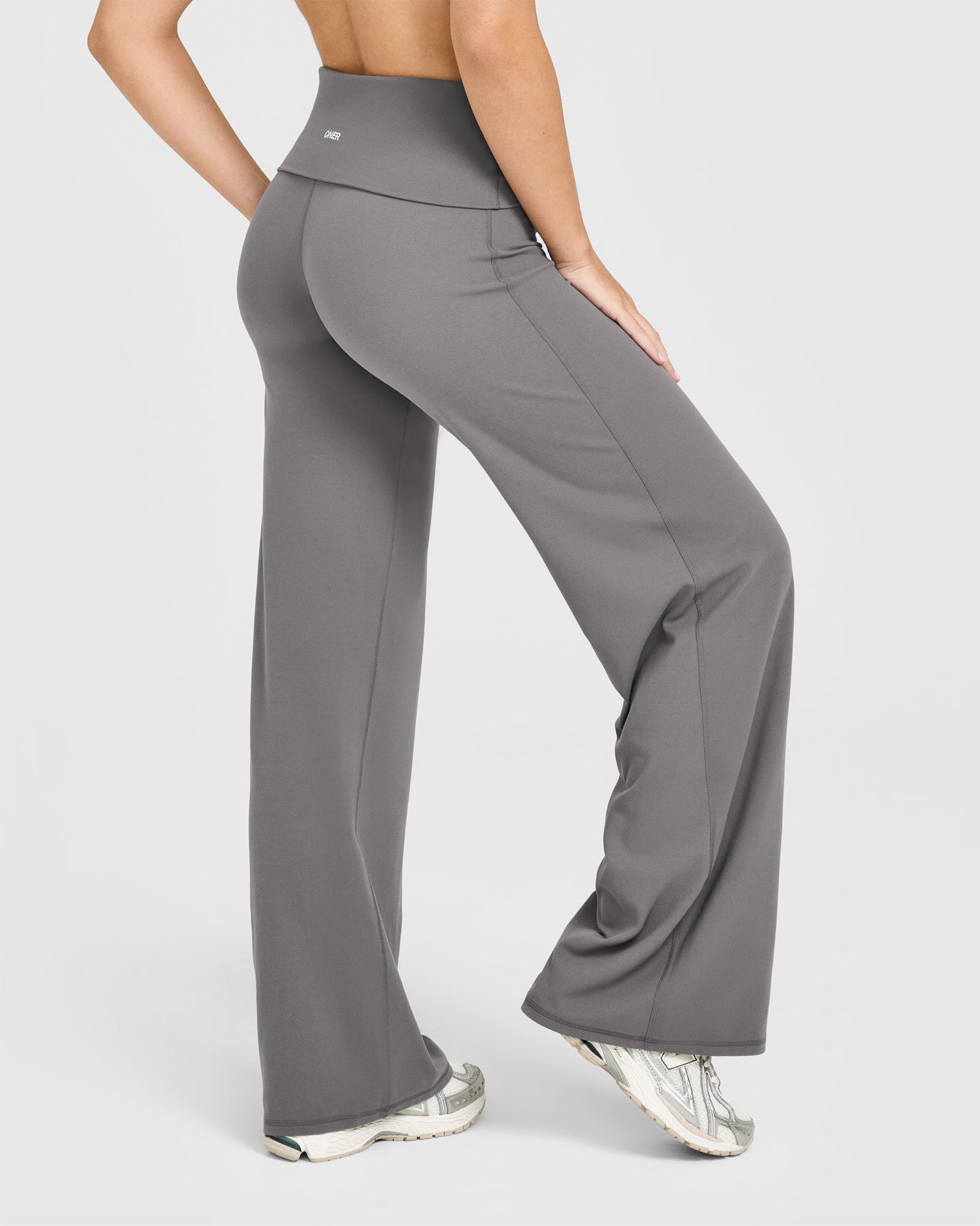 SoftMotion™ Fold Over Straight Leg Bottoms with White Logo | Ash Grey