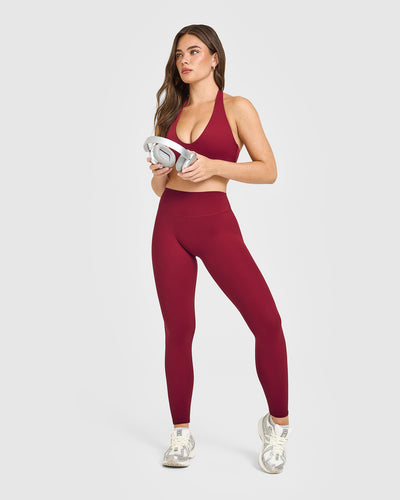 SoftMotion™ High Waisted Leggings with White Logo | Ruby Red
