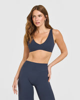 SoftMotion™ Scoop Back Bralette with White Logo | True Blue