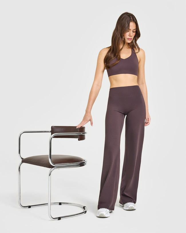 SoftMotion™ Straight Leg Bottoms with White Logo | Dark Umber Brown