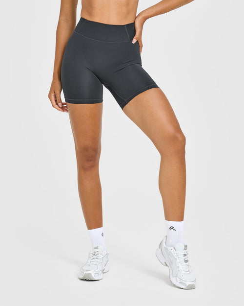 Timeless High Waisted Shorts with White Logo | Coal