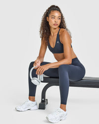 Unified High Waisted Leggings White Logo | True Blue