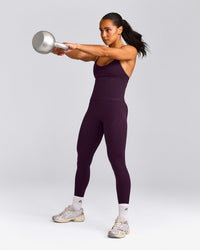 EnhanceLift™ Seamless Strappy Racer Tank Top with Built in Bra Shelf with Grey Logo | Blackberry Purple