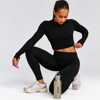 Oner Seamless Fitted Long Sleeve Mid Top | Soft Black