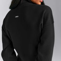 Mid Weight Cotton Knit Cardigan | Black