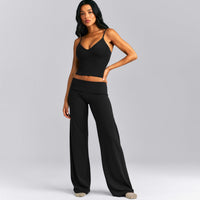 SoftMotion™ Fold Over Mid Rise Straight Leg Trousers New Branding | Black
