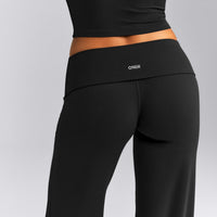 SoftMotion™ Fold Over Mid Rise Straight Leg Trousers New Branding | Black