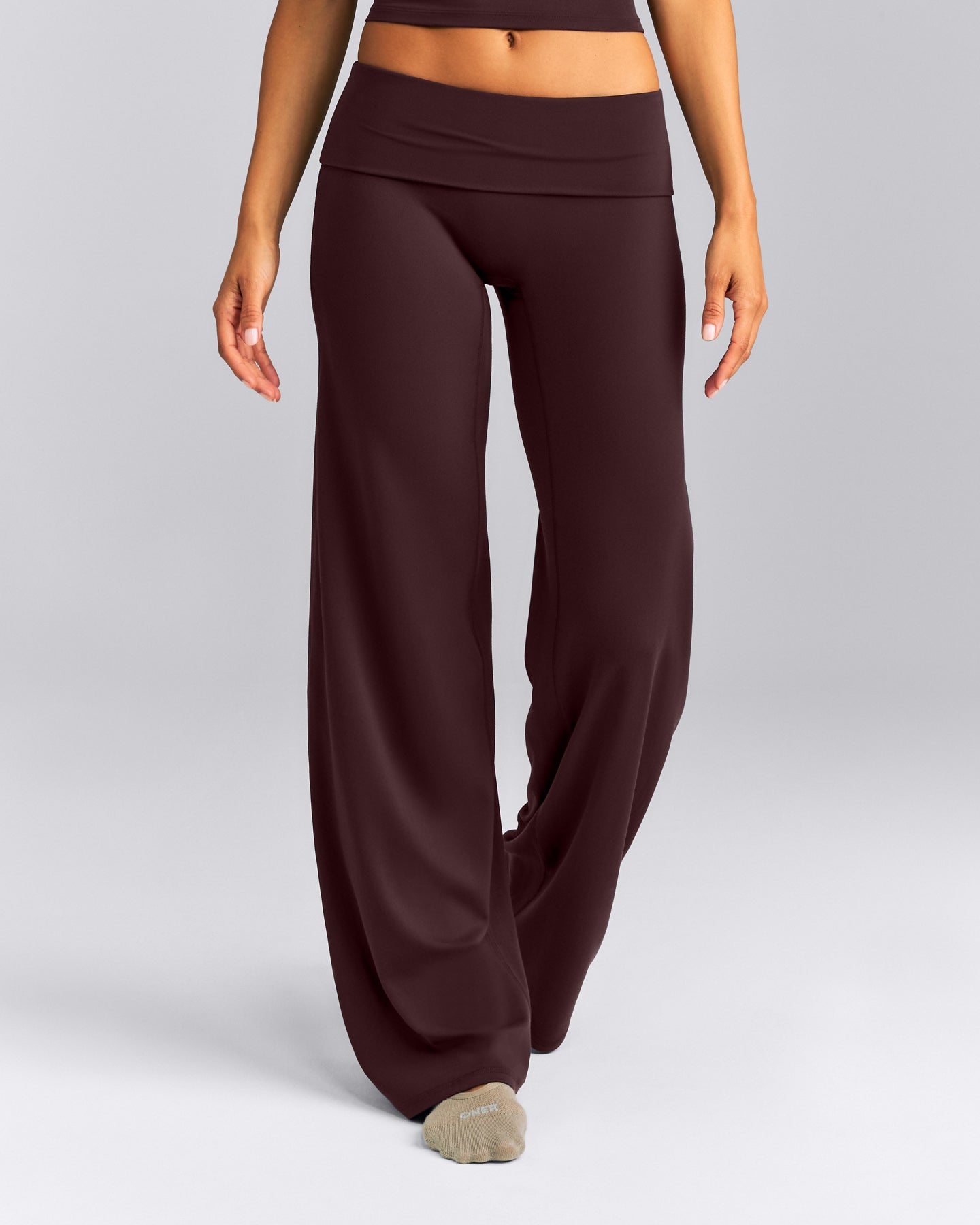 SoftMotion™ Fold Over Mid Rise Straight Leg Trousers New Branding | Plum Brown