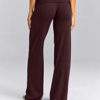 SoftMotion™ Fold Over Mid Rise Straight Leg Trousers New Branding | Plum Brown