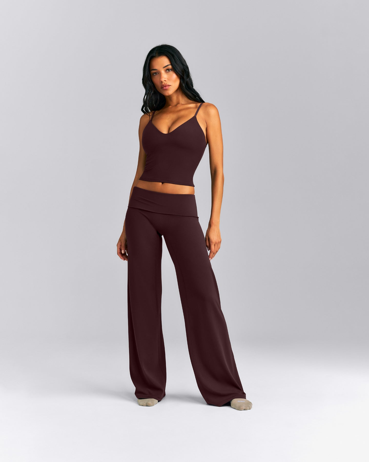 SoftMotion™ Fold Over Mid Rise Straight Leg Trousers New Branding | Plum Brown