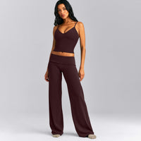 SoftMotion™ Fold Over Mid Rise Straight Leg Trousers New Branding | Plum Brown