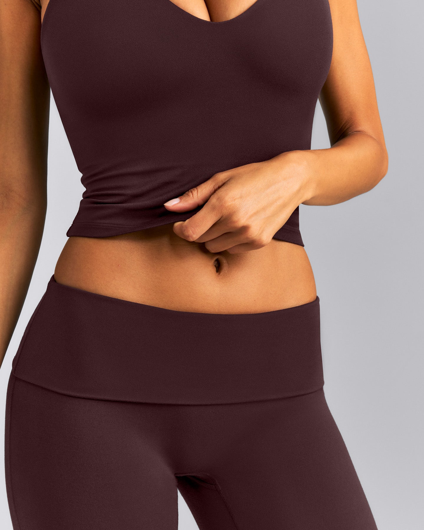 SoftMotion™ Fold Over Mid Rise Straight Leg Trousers New Branding | Plum Brown