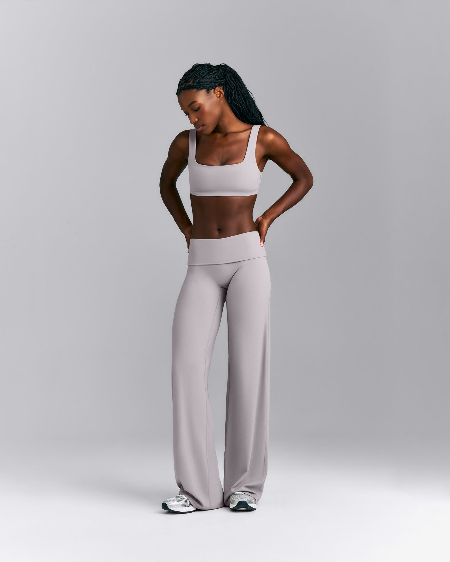 SoftMotion™ Fold Over Mid Rise Straight Leg Pants | Zinc Grey