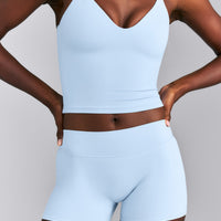SoftMotion™ Mid Rise Micro Shorts 4" | Mist Blue