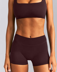 SoftMotion™ Mid Rise Micro Shorts 4" New Branding | Plum Brown