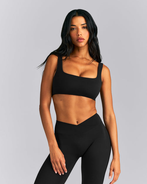 SoftMotion™ Soft Square Neck Sports Bra | Black