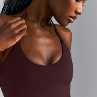 SoftMotion™ Strappy Halter Neck Mid Tank Top with Built in Bra Shelf | Plum Brown