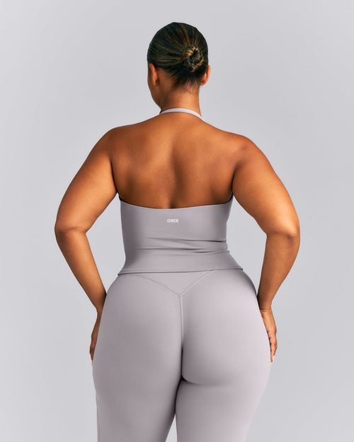 SoftMotion™ Strappy Halter Neck Mid Tank Top with Built in Bra Shelf | Zinc Grey
