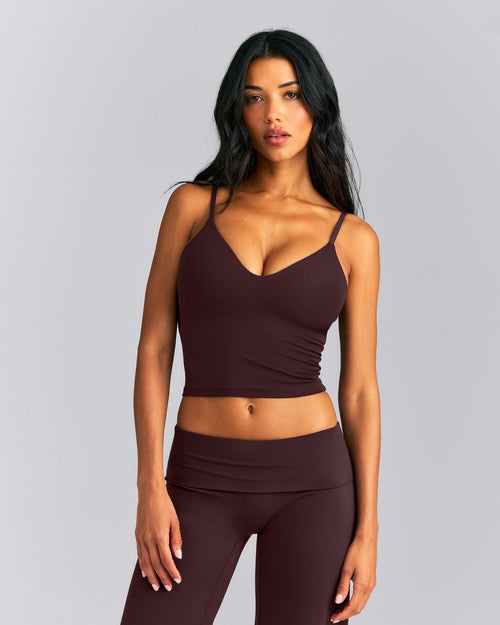 SoftMotion™ Adjustable V Neck Mid Tank Top with Built in Bra Shelf | Plum Brown