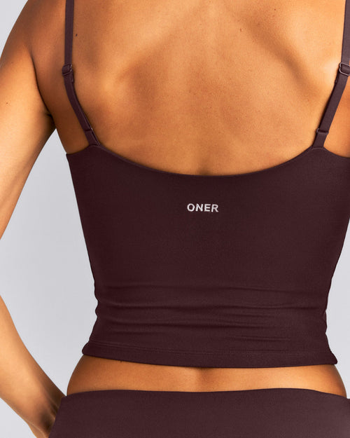 SoftMotion™ Adjustable V Neck Mid Tank Top with Built in Bra Shelf | Plum Brown