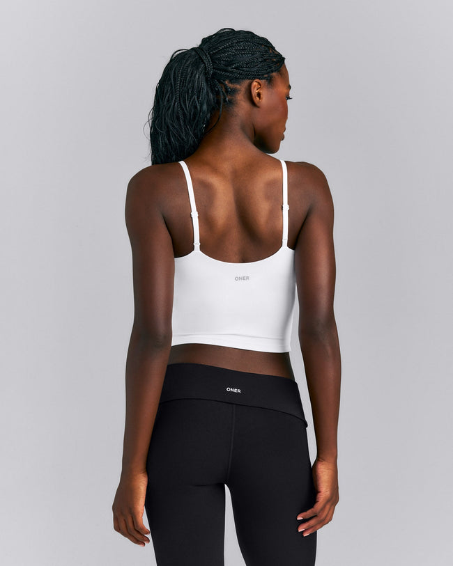 SoftMotion™ Adjustable V Neck Mid Tank Top with Built in Bra Shelf New Branding | White