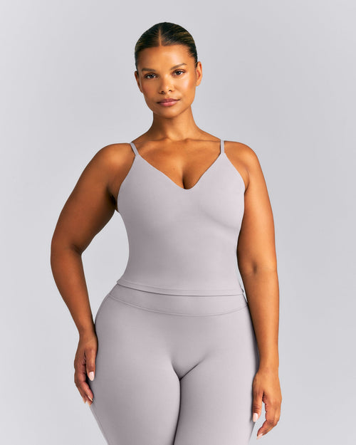 SoftMotion™ Adjustable V Neck Mid Tank Top with Built in Bra Shelf | Zinc Grey