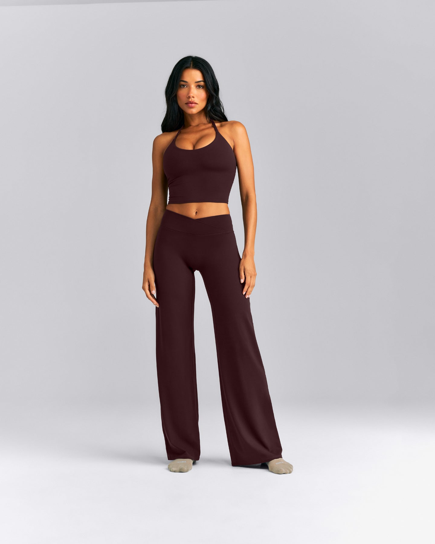SoftMotion™ Wrap Straight Leg Trousers New Branding | Plum Brown