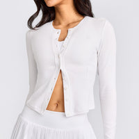 Mellow™ Rib Mid Long Sleeve Cardigan | White