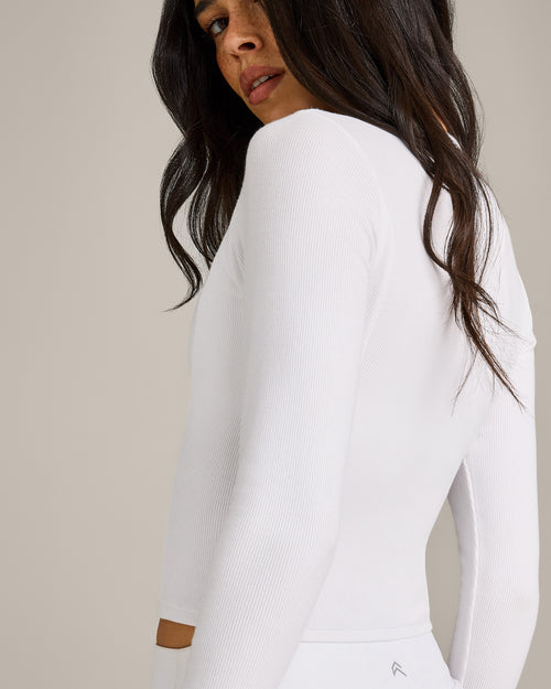 Mellow™ Rib Mid Long Sleeve Cardigan | White
