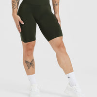 EffortlessLift™ Seamless Cycling Shorts with White Logo | Khaki