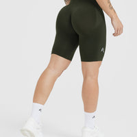 EffortlessLift™ Seamless Cycling Shorts with White Logo | Khaki
