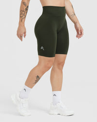 EffortlessLift™ Seamless Cycling Shorts with White Logo | Khaki