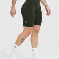 EffortlessLift™ Seamless Cycling Shorts with White Logo | Khaki