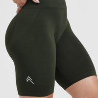 EffortlessLift™ Seamless Cycling Shorts with White Logo | Khaki