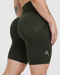 EffortlessLift™ Seamless Cycling Shorts with White Logo | Khaki