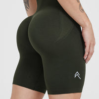 EffortlessLift™ Seamless Cycling Shorts with White Logo | Khaki