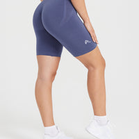 EffortlessLift™ Seamless Cycling Shorts with White Logo | Slate Blue