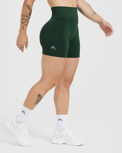 EffortlessLift™ Seamless Shorts with White Logo | Evergreen
