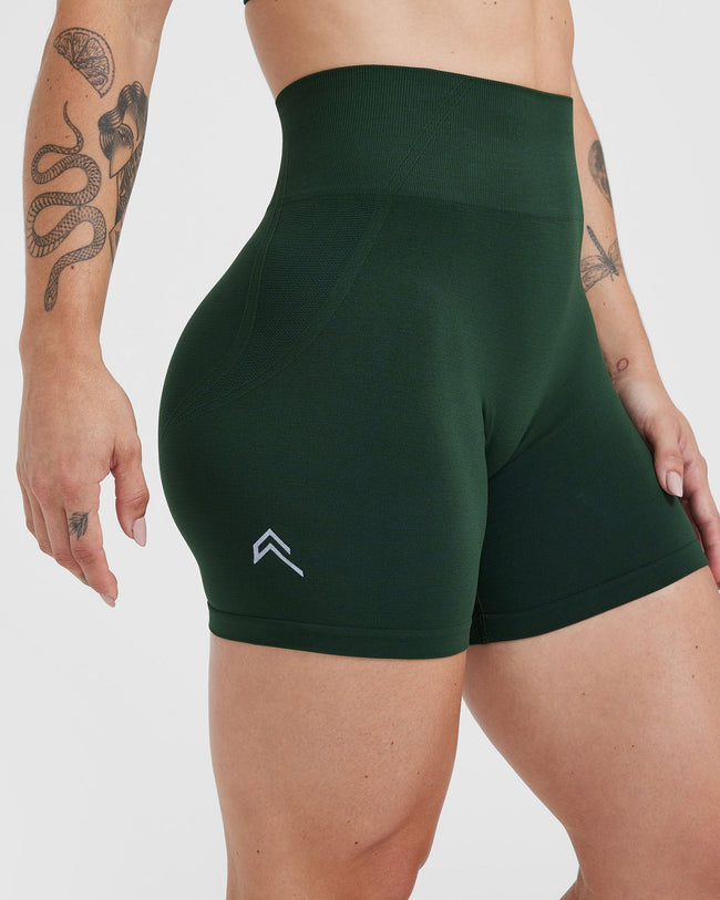 EffortlessLift™ Seamless Shorts with White Logo | Evergreen