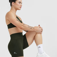 EffortlessLift™ Seamless Cycling Shorts with White Logo | Khaki