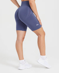 EffortlessLift™ Seamless Cycling Shorts with White Logo | Slate Blue