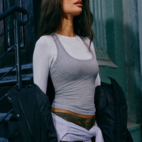 Fitted Cotton Racer Tank | Mid Grey Marl