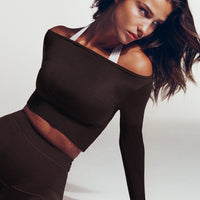 FormeSoft™ Fitted Off-The-Shoulder Long Sleeve Top | 70% Cocoa