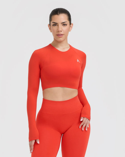 Oner Modal Go To Seamless Fitted Crop Long Sleeve Top | Charged Orange
