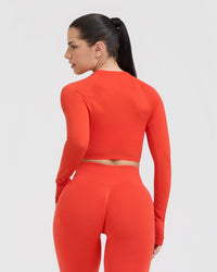 Go To Seamless Fitted Crop Long Sleeve Top | Charged Orange