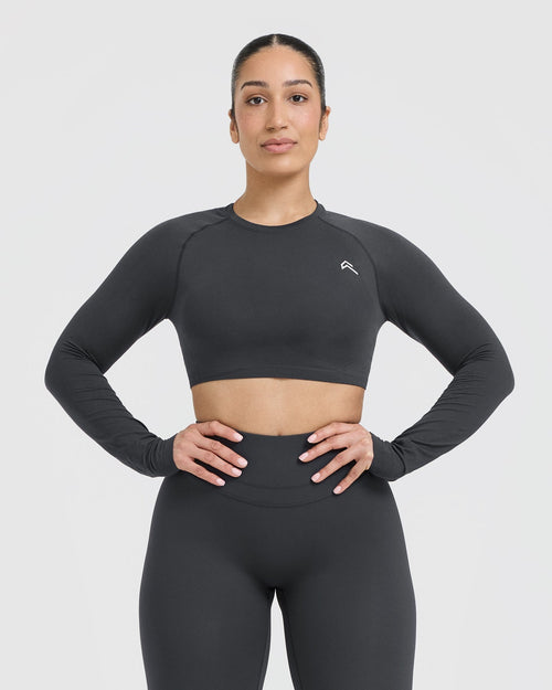 Oner Modal Go To Seamless Fitted Crop Long Sleeve Top | Coal