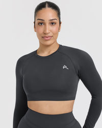 Go To Seamless Fitted Crop Long Sleeve Top | Coal
