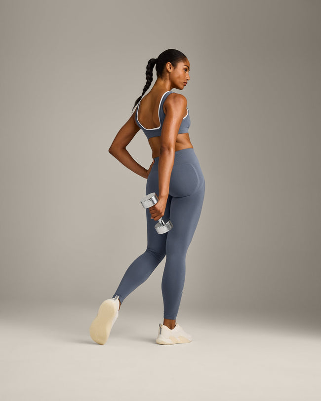 EffortlessLift™ Seamless Leggings with Grey Logo | Light Granite Blue