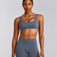 EffortlessLift™ Square Neck Sports Bra with Grey Logo | Light Granite Blue