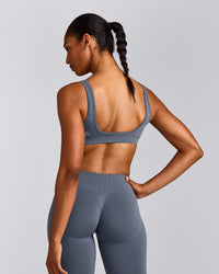 EffortlessLift™ Square Neck Sports Bra with Grey Logo | Light Granite Blue